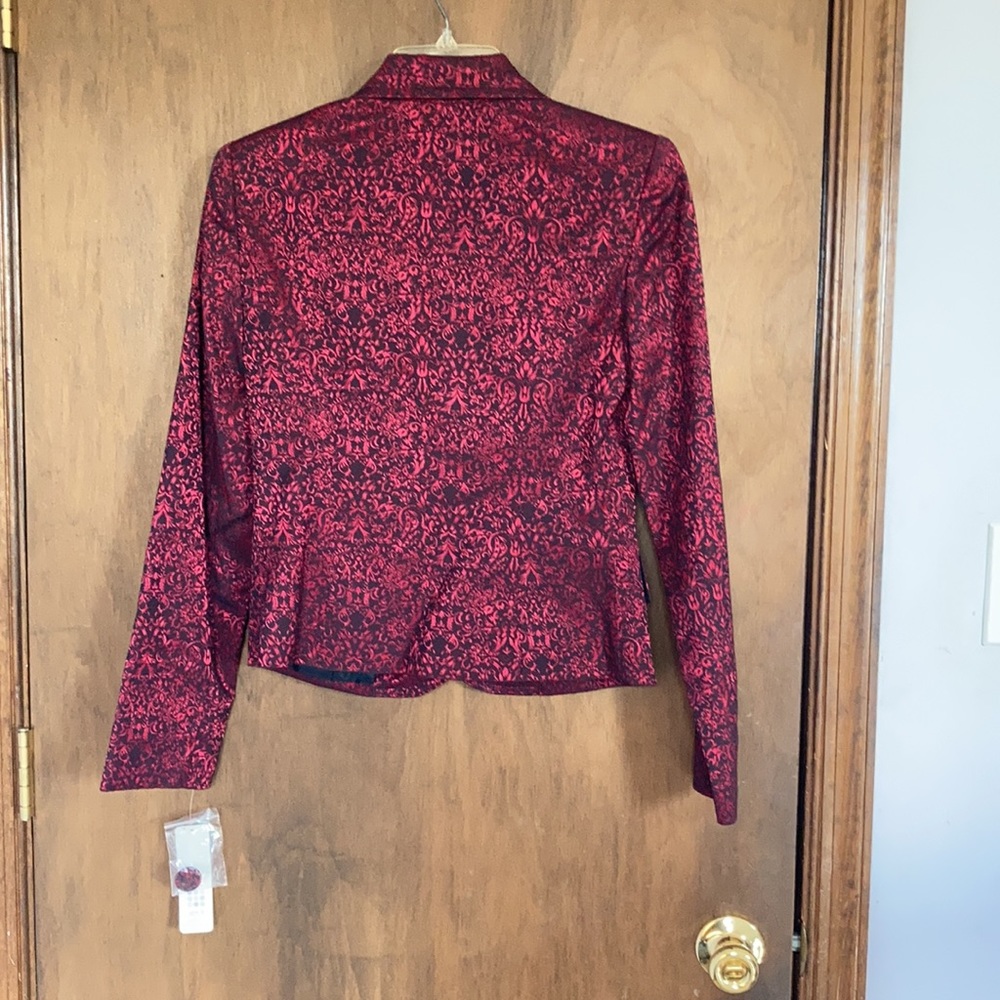 VINTAGE Y2K blazer red & black print with shimmer with padded shoulders - Picture 15 of 17